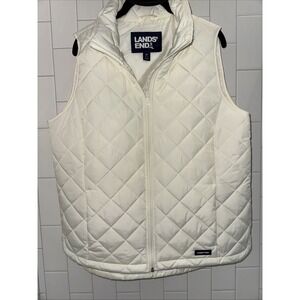 Lands' End Quilted Vest Womens Med 10-12 Ivory Full Zip Polyester Insulated EUC